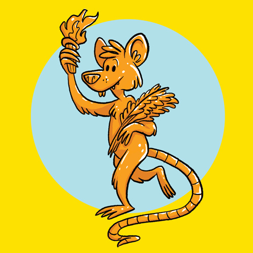 Ratboy character parody of Winnipeg's Golden Boy statue from the cover of a zine