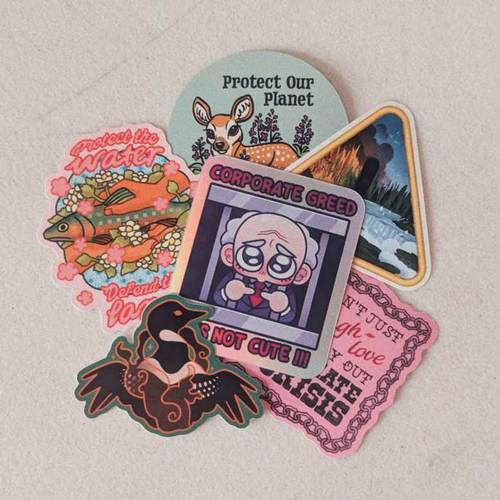 photo of assorted stickers for wildfire fundraiser